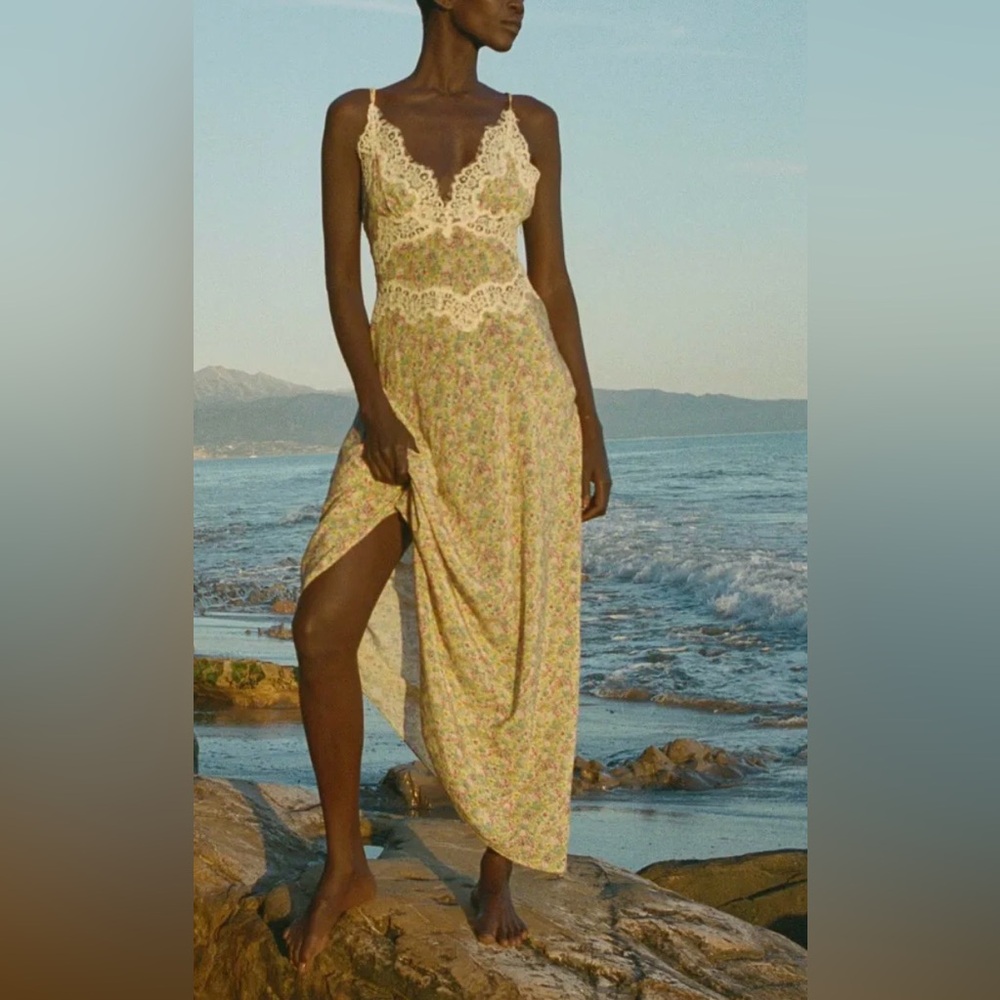 DOEN Floral Yellow Lace Maxi Dress - Picture 12 of 14